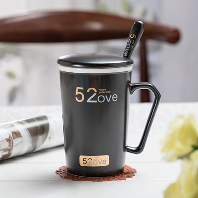 420ML Marble Couple Cup Ceramic Coffee Mug With spoon an Cover Creative Valentine&#39;s Day Wedding Birthday Gift