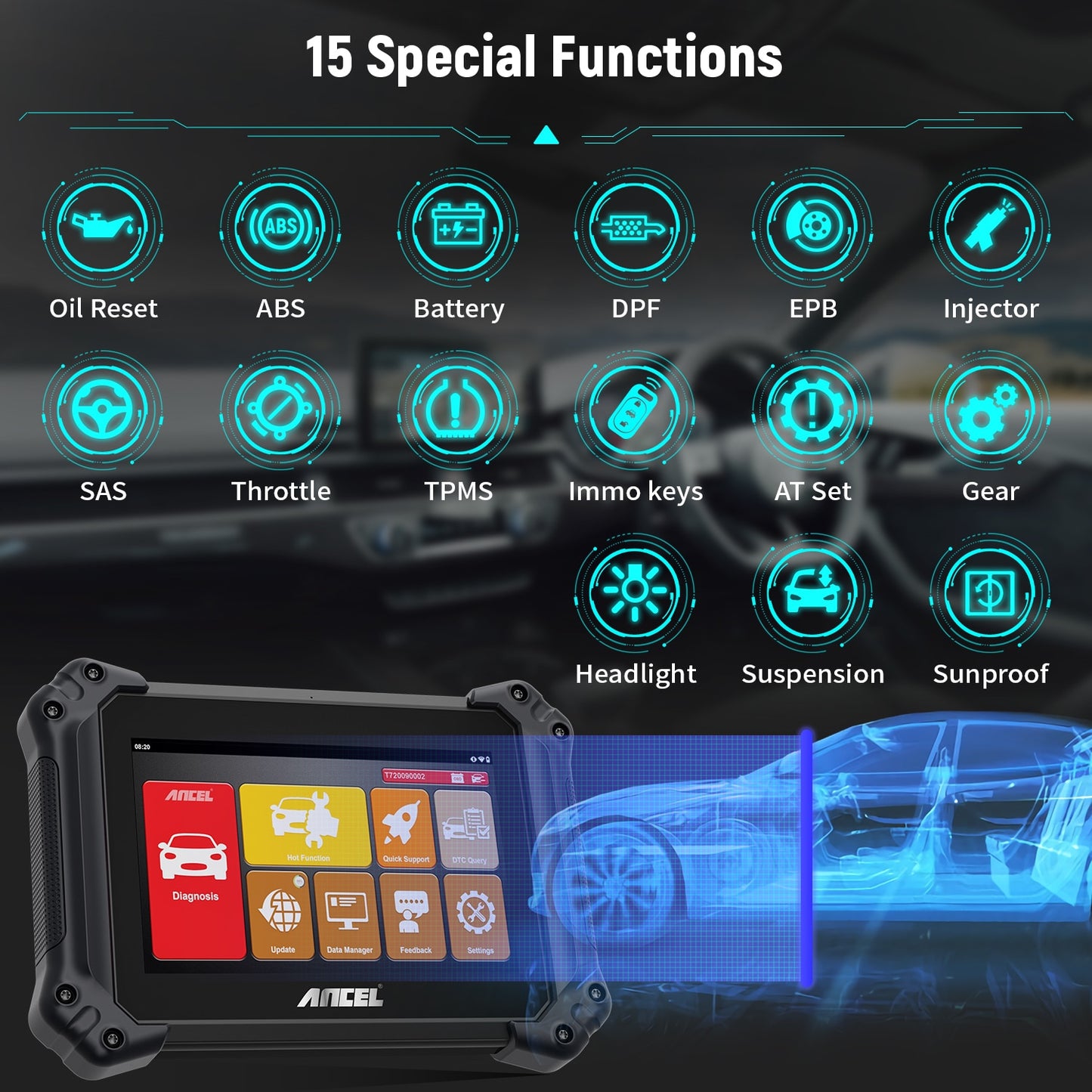 Ancel V6 OBD2 Diagnostic Scanner Professional Full System Car Diagnostic Tool DPF ABS Oil IMMO Reset OBD 2 Automotive Scanner