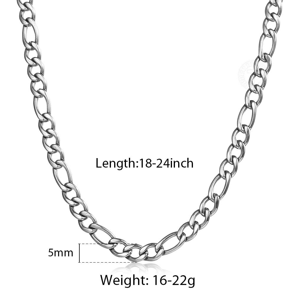 5/7/9mm Men&#39;s Stainless Steel Necklace Figaro Link Chain Choker for Men Women Gold Color Silver Color Solid Accessories  KNM177