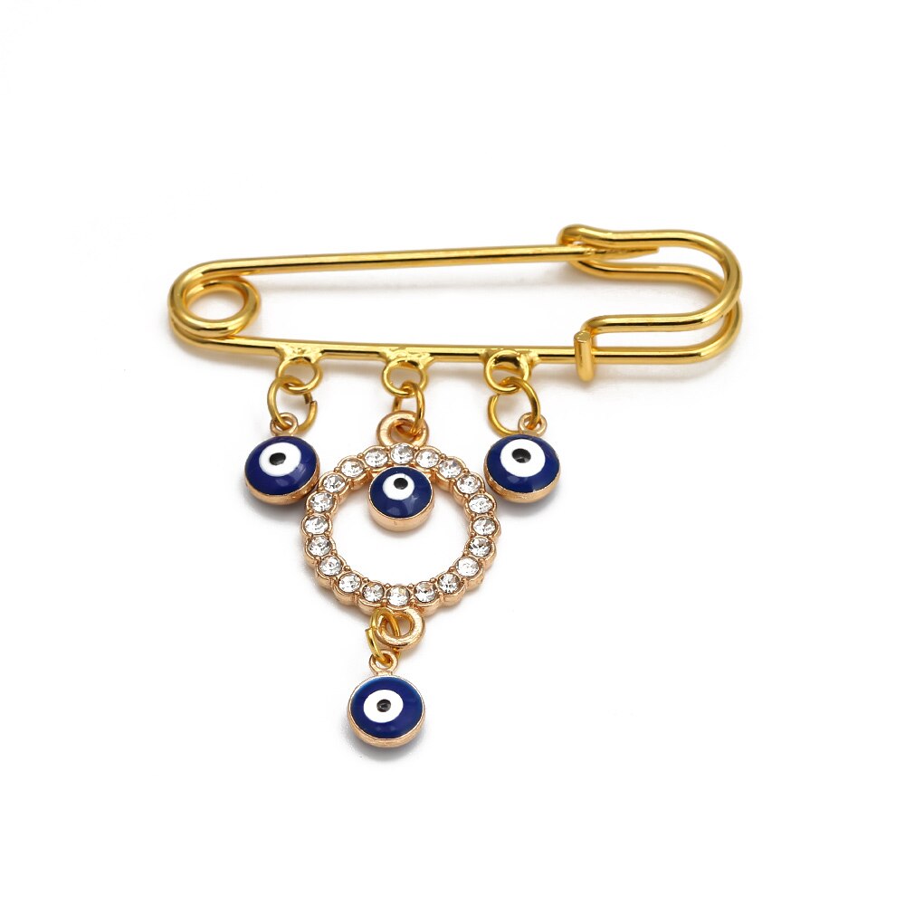 Lucky Eye Fatima Hamsa Hand Blue Turkish Evil Eye Brooch Pin Gold Color Alloy Charm Brooch for Women Men Fashion Jewelry BE102