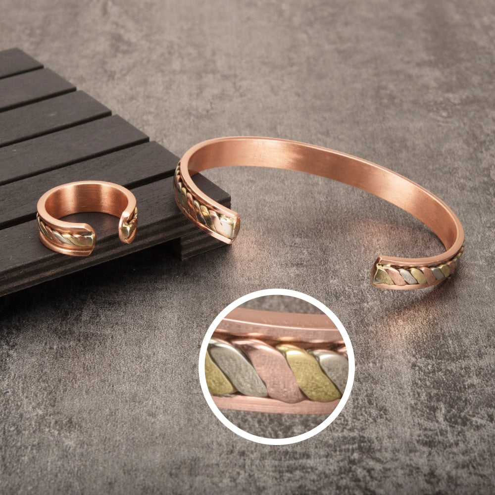 Magnetic Copper Bracelet for Women Rose Gold Color Adjustable Cuff Bangle Health Energy Magnetic Bracelets for Arthritis Pain