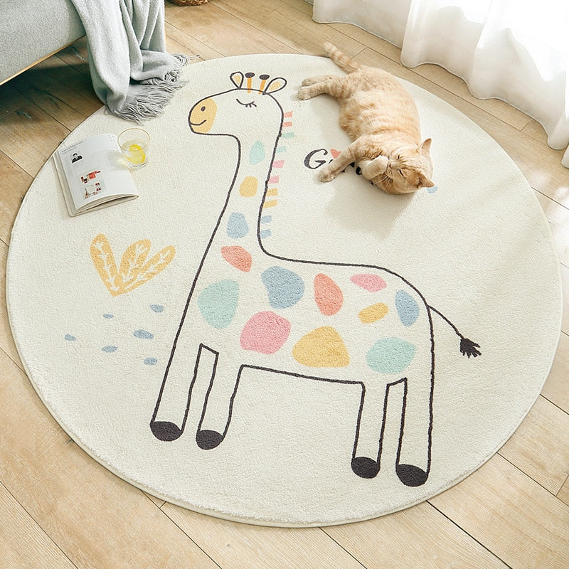 Cartoon Round Kids Bedroom Carpets Lamb Cashmere Home Living Room Non-Slip Carpet Sofa Tatami Bedside Rugs Baby Crawling Mat