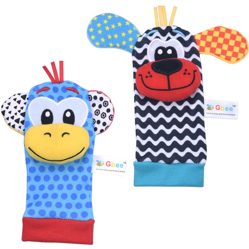 Infant Socks Wrist Rattle Toys Baby Toys 0-12 Months Newborn Cartoon Animal Plush Socks Wrist Strap Rattle For Baby Girl Boy Hot