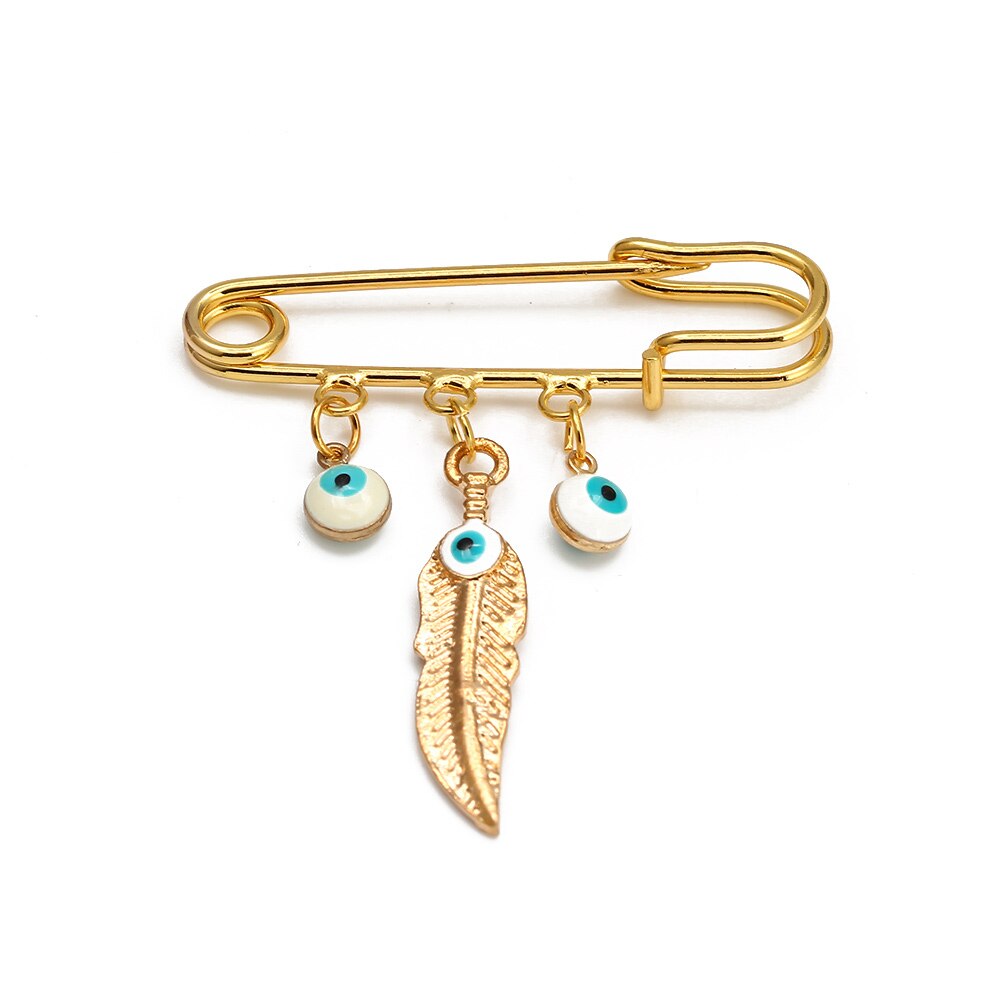 Lucky Eye Fatima Hamsa Hand Blue Turkish Evil Eye Brooch Pin Gold Color Alloy Charm Brooch for Women Men Fashion Jewelry BE102