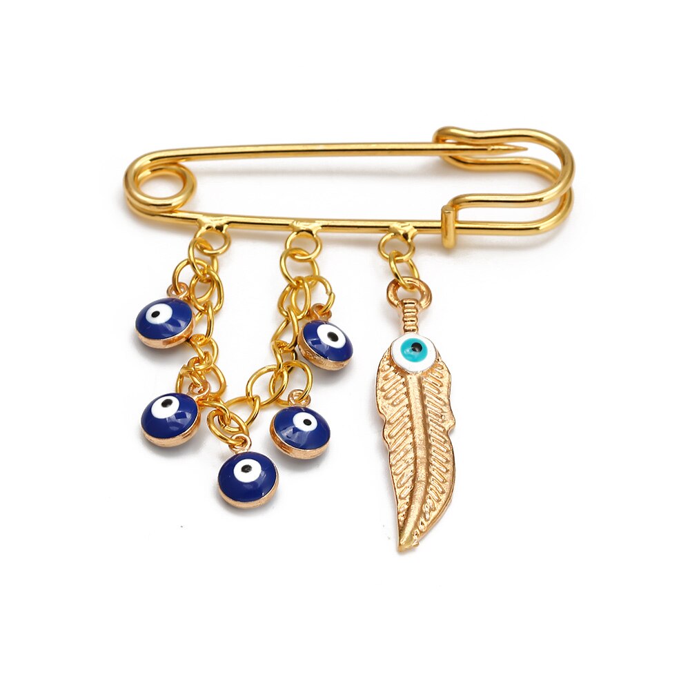 Lucky Eye Fatima Hamsa Hand Blue Turkish Evil Eye Brooch Pin Gold Color Alloy Charm Brooch for Women Men Fashion Jewelry BE102