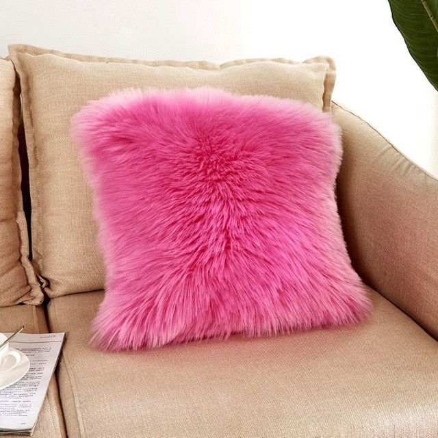 Nordic Faux Fur Cushion Cover Artificial Wool Throw Pillowcase Cushion Case Home Soft Living Room Bedroom Car Decorative 45x45cm