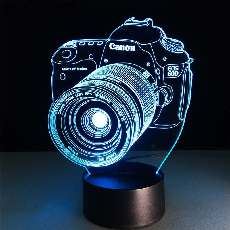 Novelty LED Night Light Camera 3D Lamp Kids Bedroom Nightlight 7 Colors Touch Table Lamp Bedside Decor Lighting Child Xmas Gift