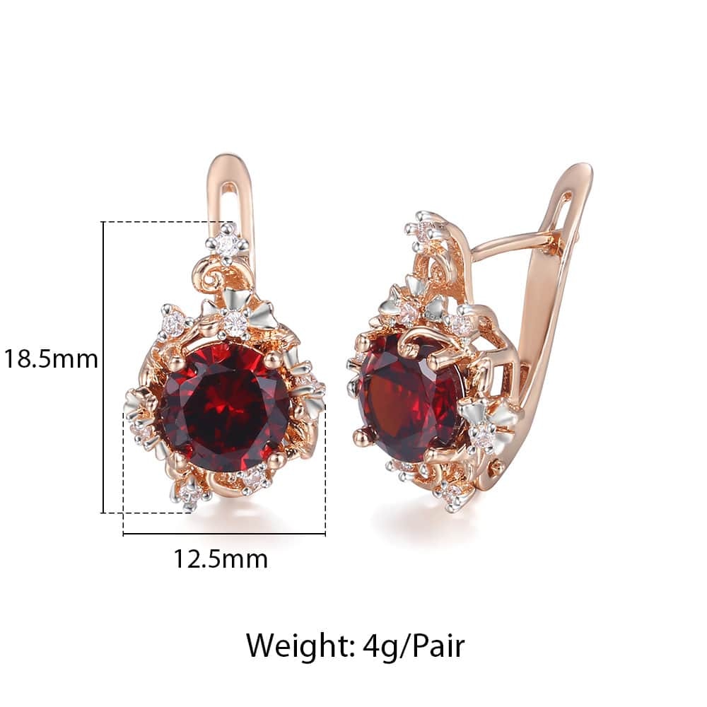 Rose Gold Color Earrings For Women Green Round Stone Cubic Zircon Drop Earrings White Geometric Luxury Trendy Jewelry GE278