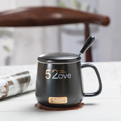 420ML Marble Couple Cup Ceramic Coffee Mug With spoon an Cover Creative Valentine&#39;s Day Wedding Birthday Gift