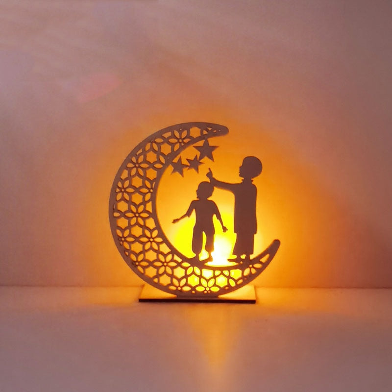 LED Eid Mubarak Wooden DIY Craft Ornament Pendant Islam Muslim Party Home Decoration Ramadan Kareem Event Party Supplies