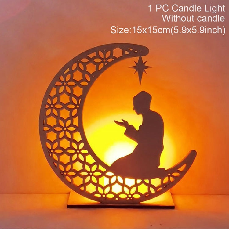 HUIRAN EID Wooden Candle Holder Eid Mubarak Ramadan Decoration For Home Ramadan Kareem Muslim Islamic Festival Party DIY Decor