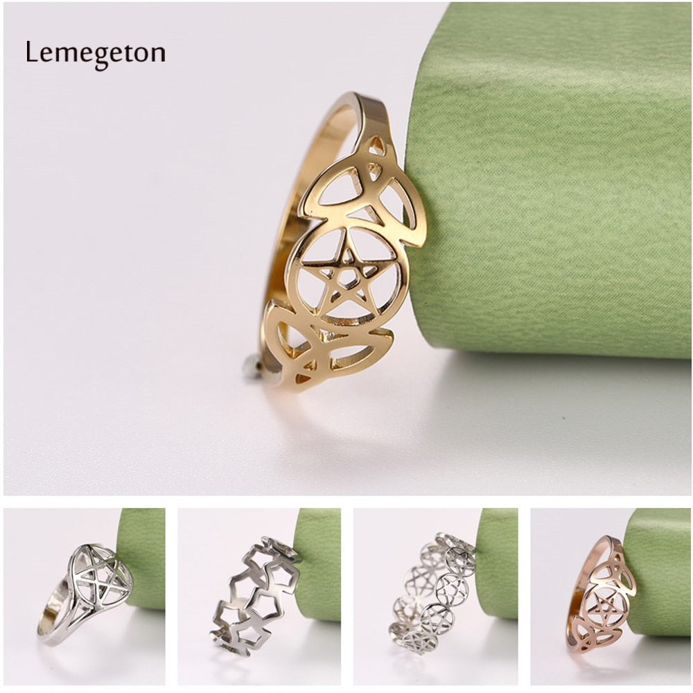 Lemegeton Supernatural Pentacle Pentagram Ring for Women Girls Star Goat Pentagram Rings Jewelry