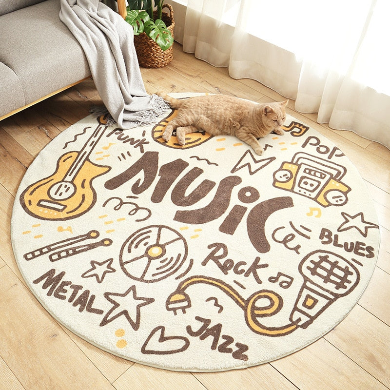 Cartoon Round Kids Bedroom Carpets Lamb Cashmere Home Living Room Non-Slip Carpet Sofa Tatami Bedside Rugs Baby Crawling Mat