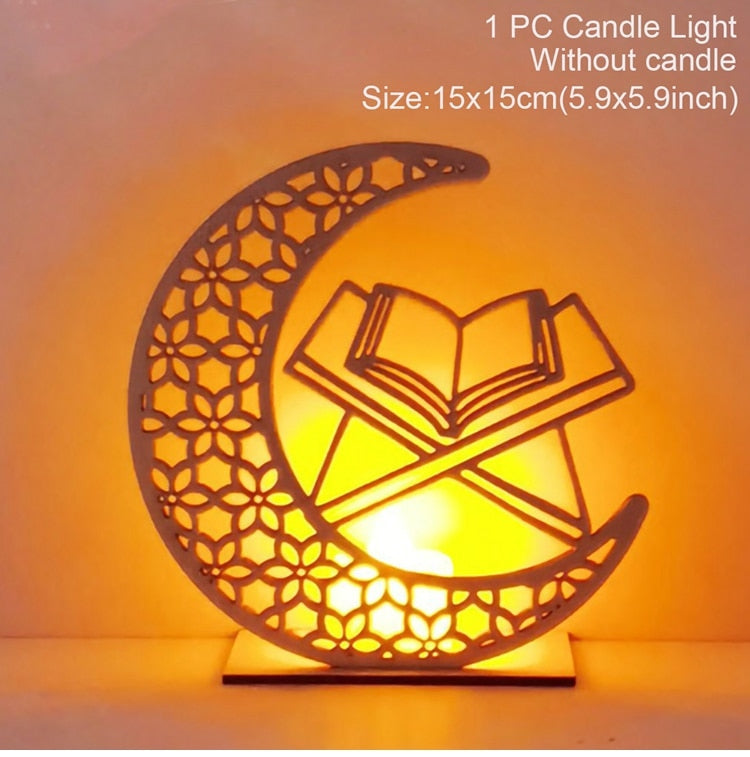 HUIRAN EID Wooden Candle Holder Eid Mubarak Ramadan Decoration For Home Ramadan Kareem Muslim Islamic Festival Party DIY Decor