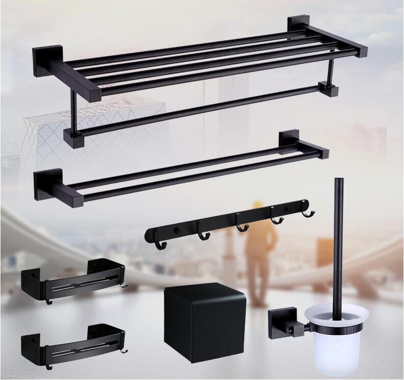 Bathroom Accessories Towel Rail Paper Holder,Towel Bar,Toilet Brush Holder,towel rack Black bathroom Hardware set Aluminum