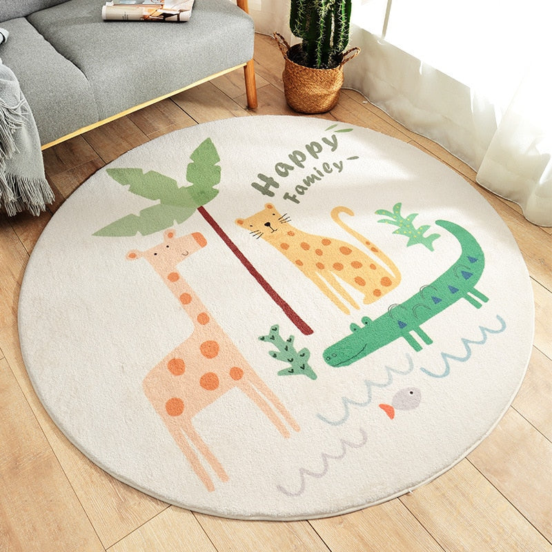 Cartoon Round Kids Bedroom Carpets Lamb Cashmere Home Living Room Non-Slip Carpet Sofa Tatami Bedside Rugs Baby Crawling Mat