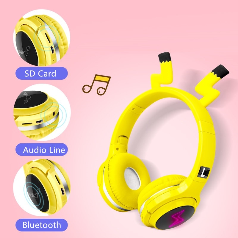 Cute Kids Bluetooth 5.0 Headset 7 Colors LED Headphones support SD Card Audio Cable Headphone for Boy Girl Gift Children