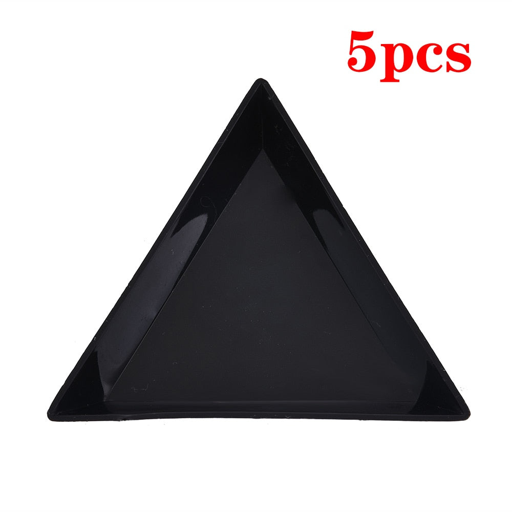 Triangle Plastic Rhinestone Nail Art Storage Box Plate Tray Holder Container Jewelry Glitter Cup DIY Decoration Dotting Tool