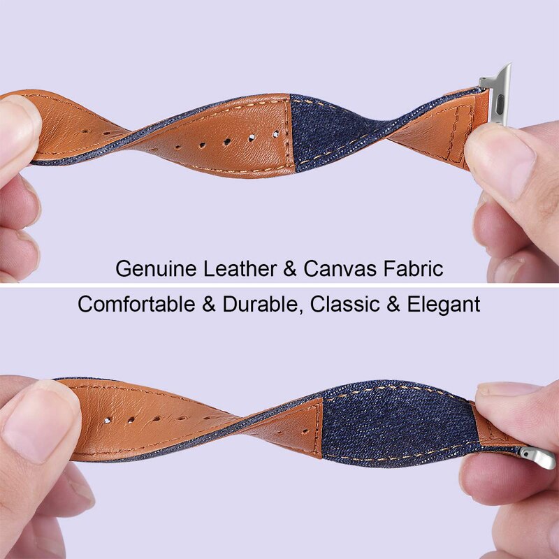 Fabric&amp;Genuine Leather strap for apple watch band 42mm 38mm 44mm 40mm 45mm 41mm iwatch SE/7/6/5/4/3/2 bracelet belt Accessories