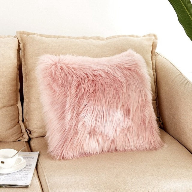 Nordic Faux Fur Cushion Cover Artificial Wool Throw Pillowcase Cushion Case Home Soft Living Room Bedroom Car Decorative 45x45cm