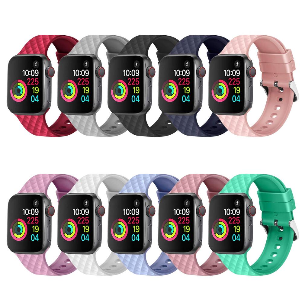 Silicone Strap for Apple watch band 44mm 40mm 45mm 41mm 38mm 42mm Rhombic pattern watchband bracelet iWatch series 3 4 5 se 6 7