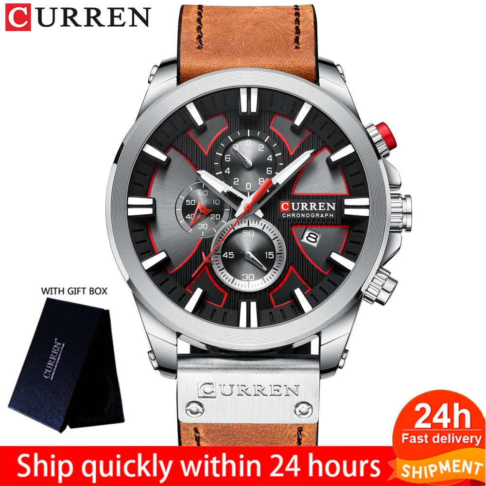 CURREN Men Watch Leather Brand Luxury Quartz Clock Fashion Chronograph Wristwatch Male Sport Military 8346 Relogio Masculino