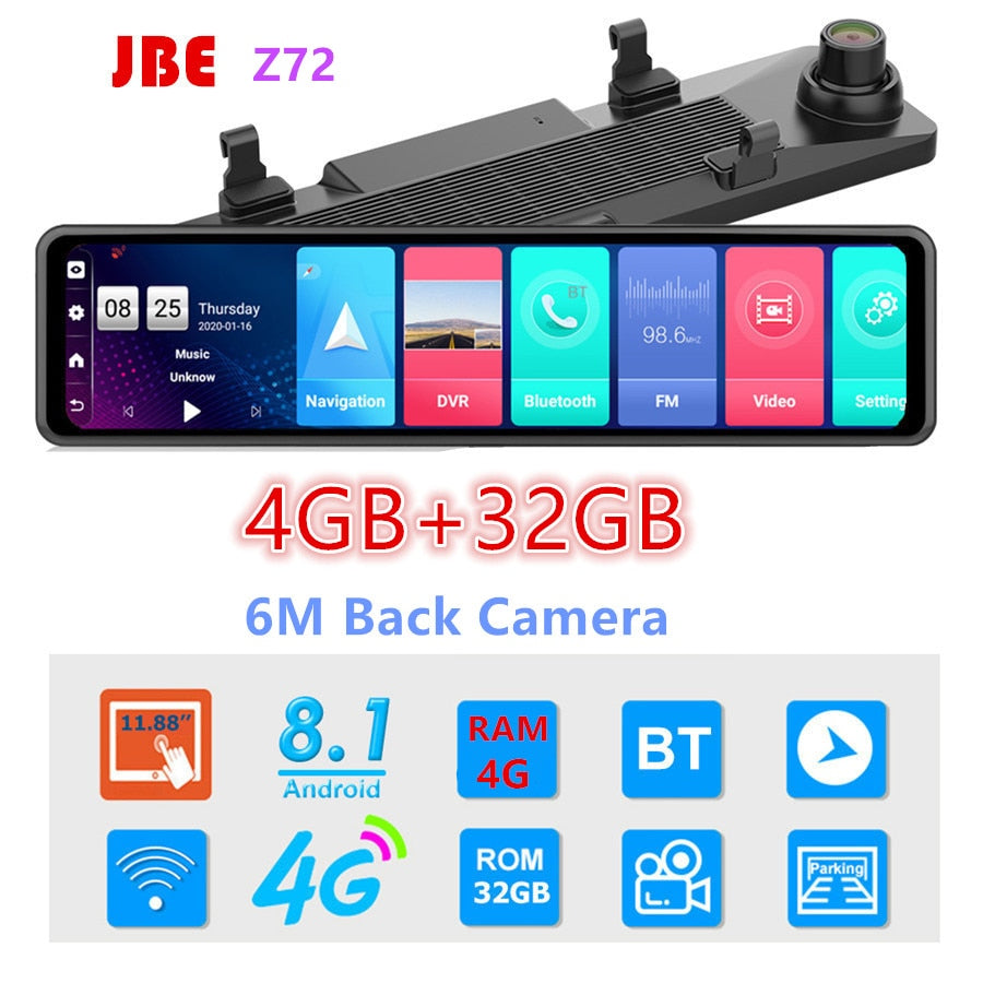 12 Inch 4G Android Rearview Mirror Car DVR HD 1080P GPS WIFI ADAS Dash Cam4G+32G Dual Lens Recorder Auto Camera Registrar DVRs