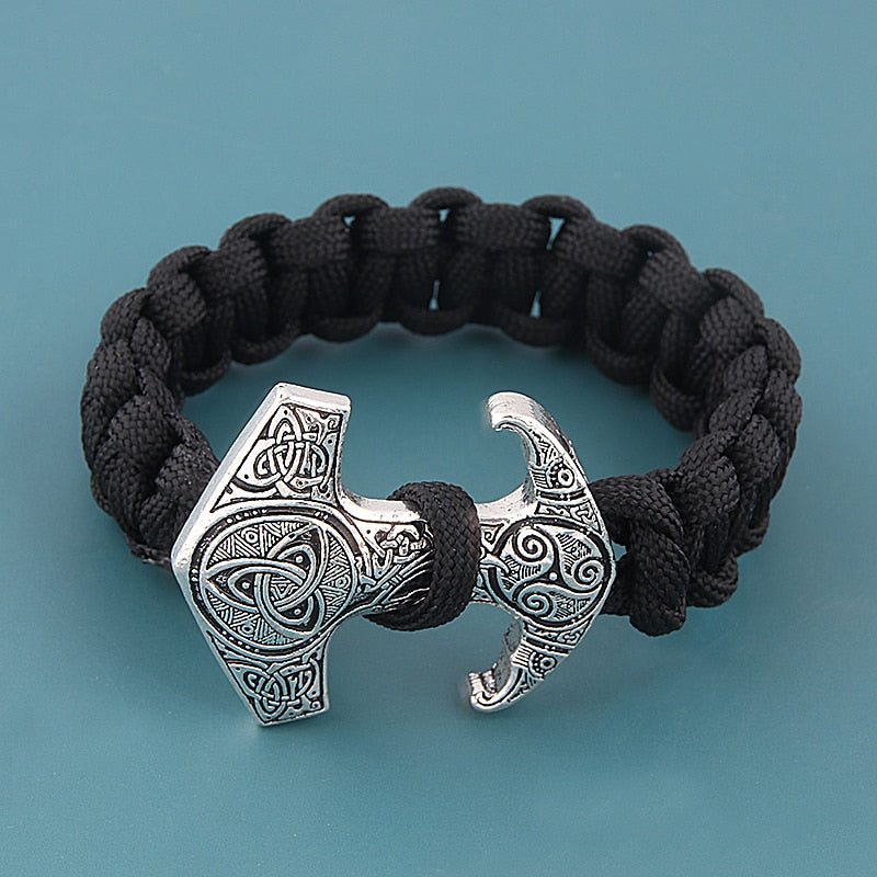 Norse Viking Rune Bracelet Asatru Pagan Scandinavian Thor Hammer Valknut Yggdrasil Rune Rope Bangles Bracelets for Men Jewelry