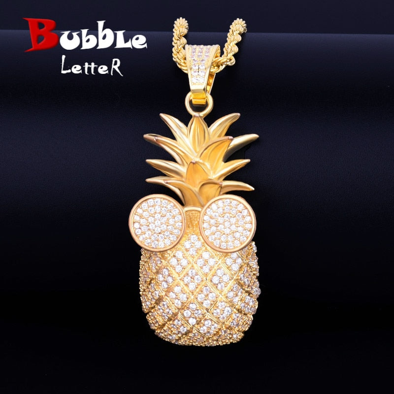 Pineapple Shape Necklace &amp; Pendant  AAA Cubic Zircon Men&#39;s Hip Hop Rock Jewelry