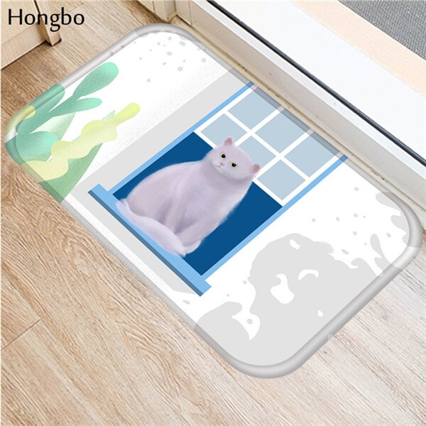 Hongbo Creative Cartoon Cat Prited Flannel Soft Door Mat Floor Mats Bath Kitchen Carpet 40x60cm Living Room Tapete Antislip