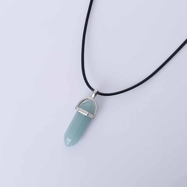 Vienkim Hot Hexagonal Column Necklaces Natural Crystal Pendants Stone Pendant Leather Chains Necklace For Women Fashion Jewelry