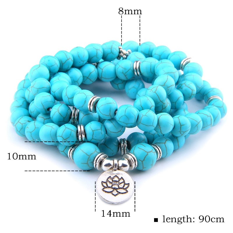 High Quatity Natural Stone Howlite Charm OM Bracelet Women Men 108 Mala Yoga lotus Jewelry Necklace Pulseras Dropshipping