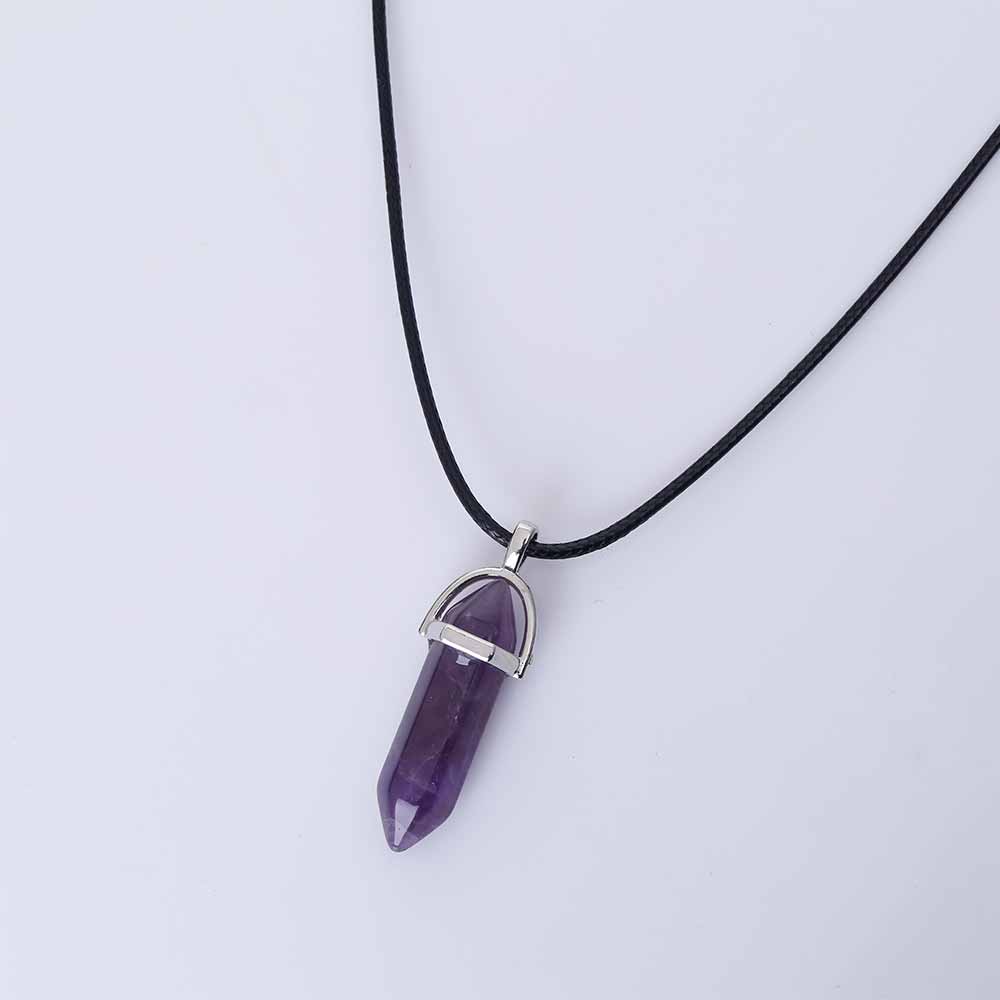 Vienkim Hot Hexagonal Column Necklaces Natural Crystal Pendants Stone Pendant Leather Chains Necklace For Women Fashion Jewelry