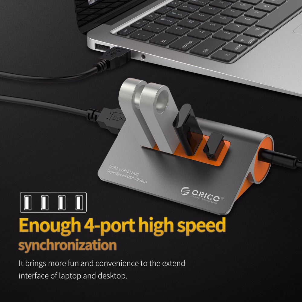 ORICO 4 Port USB3.1 Gen2 HUB USB C Gen2  Aluminum HUB 10Gbps SuperSpeed With 12V Power Adapter For Mac Pro Huawei Samsung