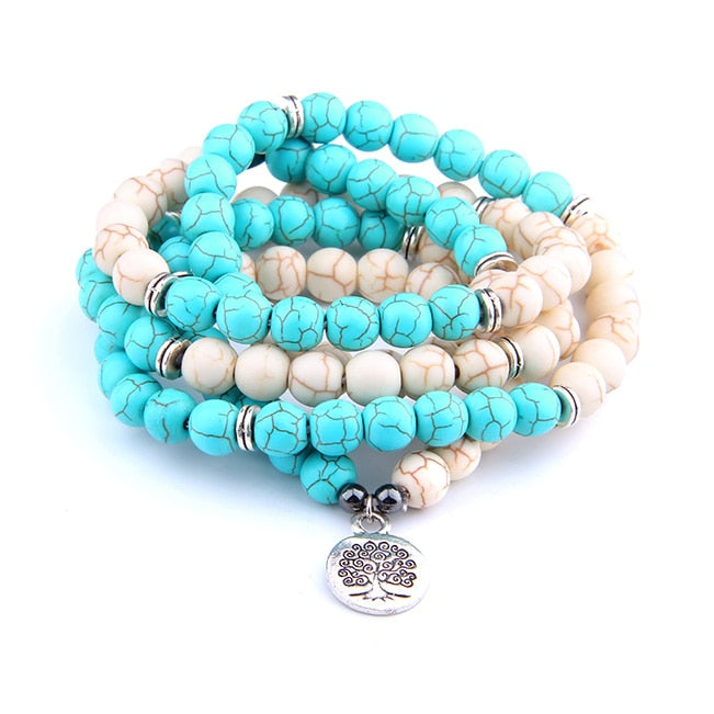 High Quatity Natural Stone Howlite Charm OM Bracelet Women Men 108 Mala Yoga lotus Jewelry Necklace Pulseras Dropshipping