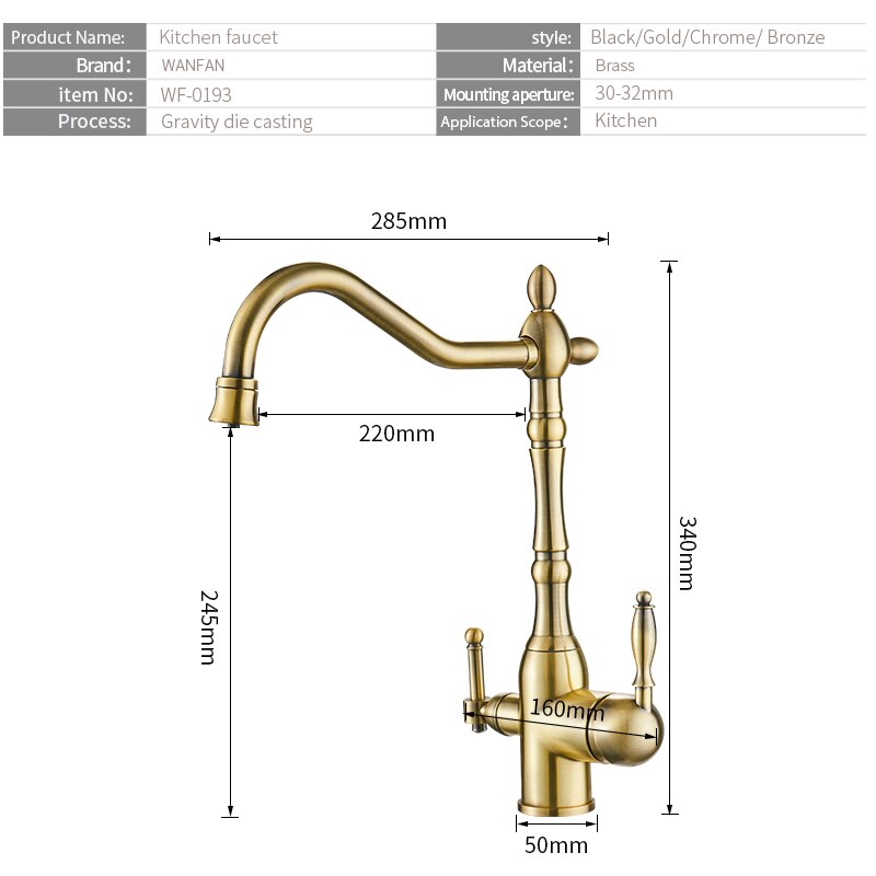 Kitchen Purify Faucets Gold Mixer Tap Cold and hot 360 Rotation with Water Purification Features Kitchen Crane Tap MH-0193