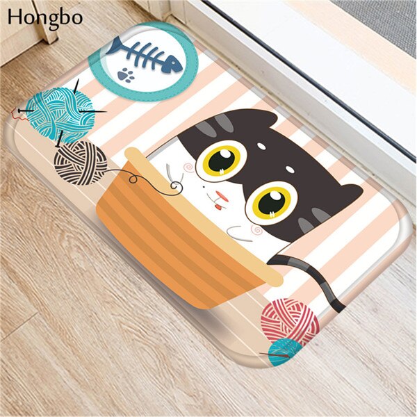 Hongbo Creative Cartoon Cat Prited Flannel Soft Door Mat Floor Mats Bath Kitchen Carpet 40x60cm Living Room Tapete Antislip