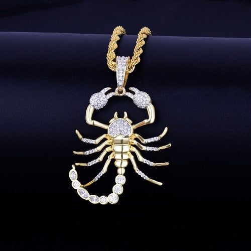 Animal Scorpion Hip Hop Pendant Necklace  Gold Color Bling Cubic Zircon Men&#39;s  Women Jewelry