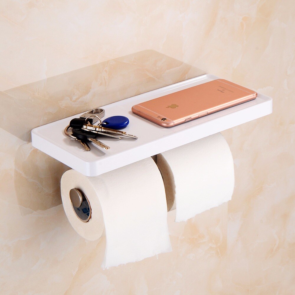 FLG Toilet Paper Holder Wall Mounted with White ABS and Stainless Steel Double Rolls Paper Holder Bathroom Accessories G163