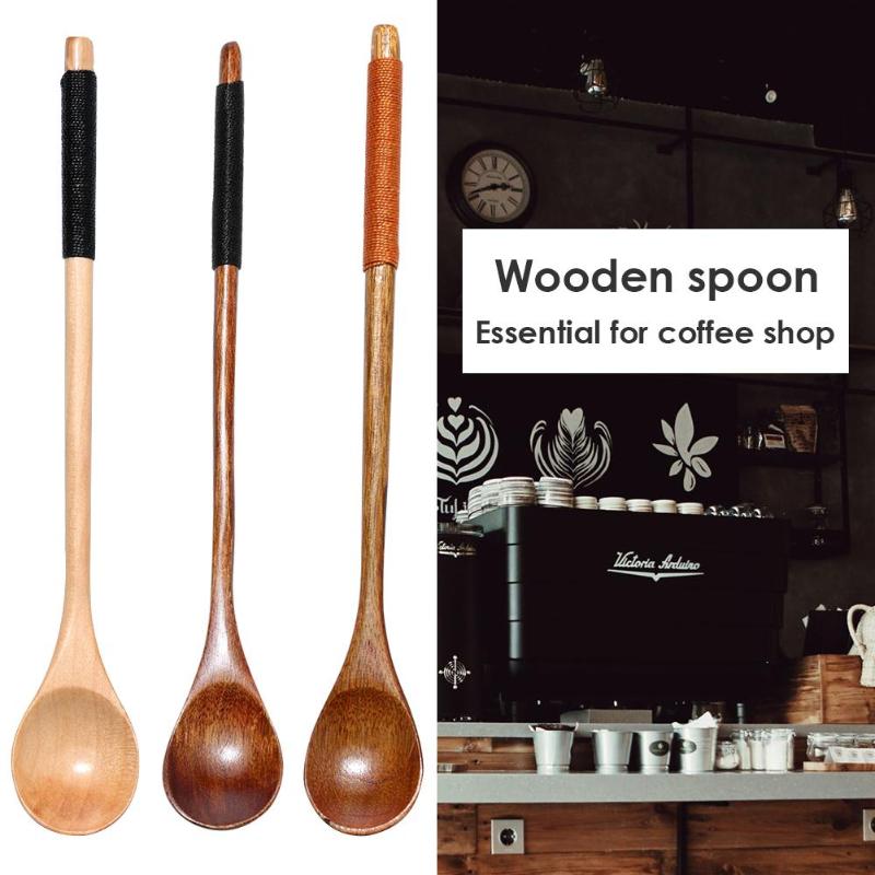 Long Handle Wood Spoon for Honey Rice Soup Dessert Coffee Tea Mixing Kitchen Utensil Tools Teaspoon Catering Bamboo Wooden Spoon