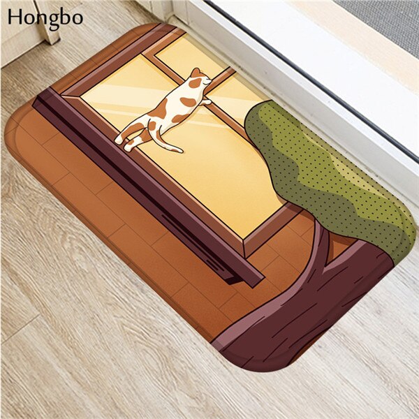 Hongbo Creative Cartoon Cat Prited Flannel Soft Door Mat Floor Mats Bath Kitchen Carpet 40x60cm Living Room Tapete Antislip