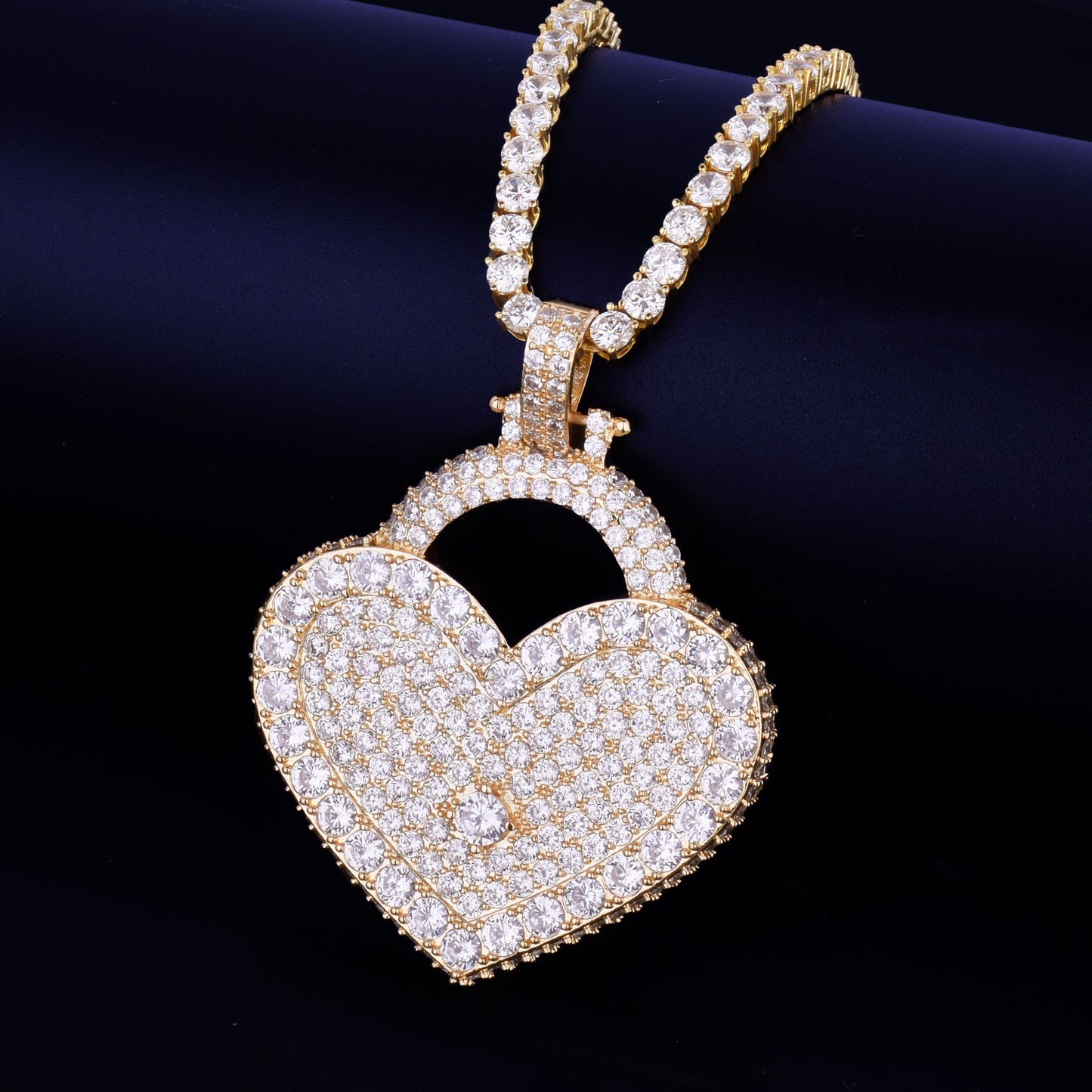 Heart Pendant Necklace Gold Color Iced Zircon Men&#39;s Hip Hop Rock Jewelry