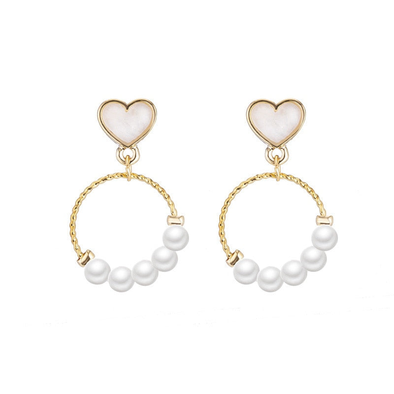 Fashion earrings Popular geometrical circle earrings female temperament pure fresh sweet heart pearl earrings for women jewelry