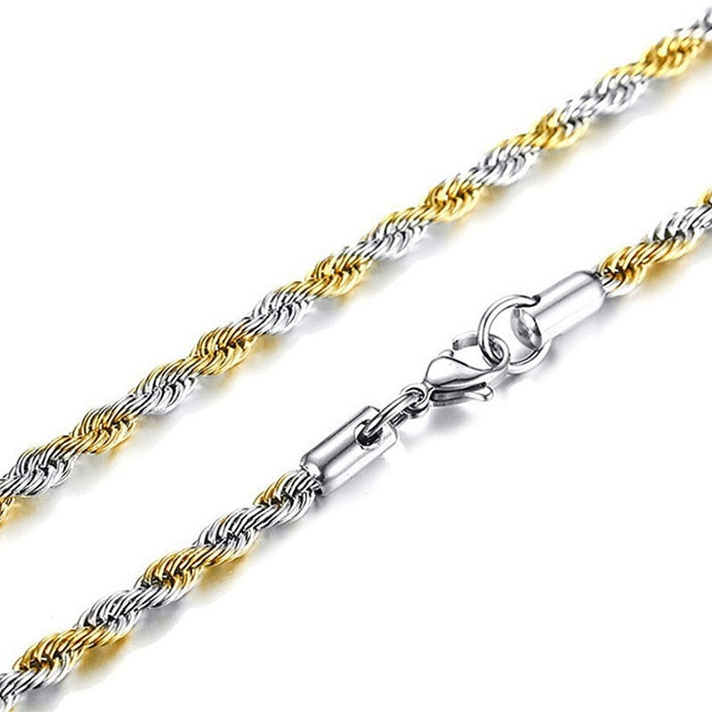 Vnox Stainless Steel Rope Chain Men Necklace Gold Color Twisted Wave Links Basic Chains Choker Unisex Punk Jewelry