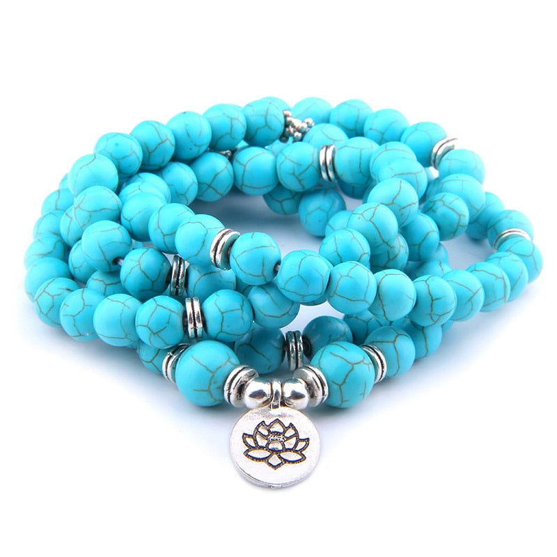 High Quatity Natural Stone Howlite Charm OM Bracelet Women Men 108 Mala Yoga lotus Jewelry Necklace Pulseras Dropshipping