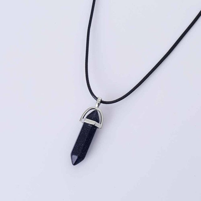 Vienkim Hot Hexagonal Column Necklaces Natural Crystal Pendants Stone Pendant Leather Chains Necklace For Women Fashion Jewelry