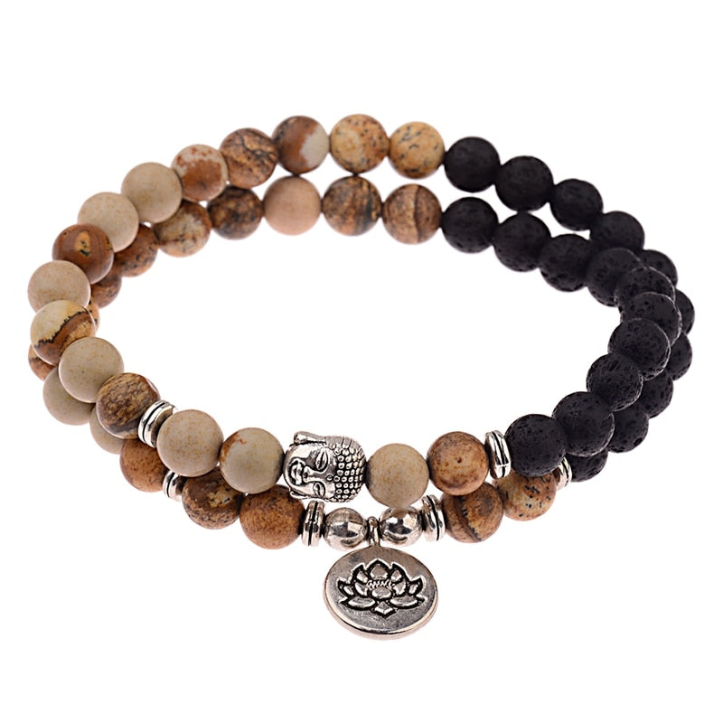 Charm Retro Buddha Bead Bracelet Men Black Natural Stone Chakra Bracelets Erkek Bileklik Bracelet Homme AB226