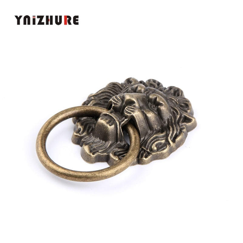 10pcs 43 * 67mm New Furniture Handles  Beast for Lion Head Antique Alloy Handle Wardrobe Drawer Door Pull Retro Decoration