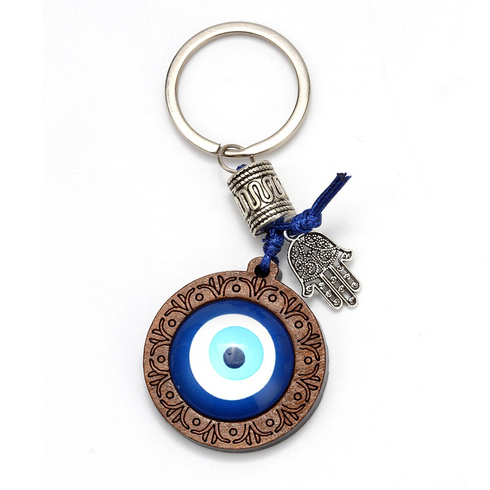 Lucky Eye Keychain Wood Turkish Blue Evil Eye Pendant Hamsa Hand Elephant Owl Charm Key Chain Jewelry for Women Men Car EY6296