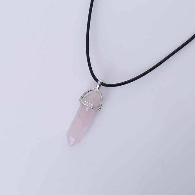 Vienkim Hot Hexagonal Column Necklaces Natural Crystal Pendants Stone Pendant Leather Chains Necklace For Women Fashion Jewelry